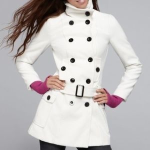 White Long Sleeve Double Breasted Belted Coat